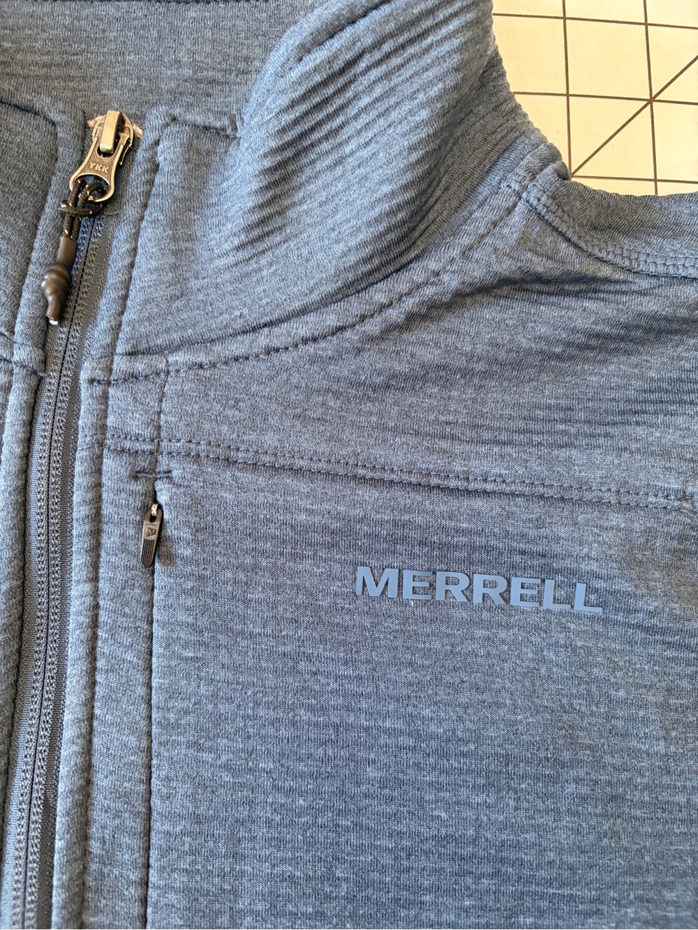 Merrell men's performance XL 1/4-zip pullover in a heathered dark blue color. - Picture 3 of 9